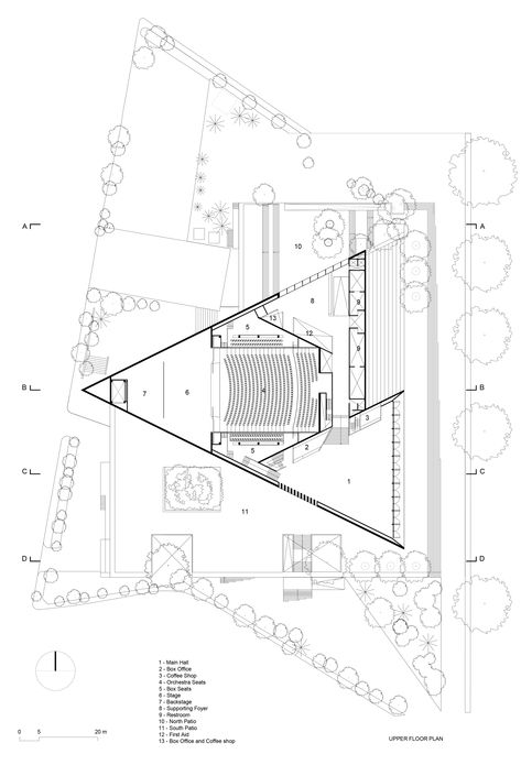 Triangular concert hall takes cues from Aztec ruins Auditorium Plan, Cultural Center Architecture, Auditorium Architecture, Concert Hall Architecture, Auditorium Design, Aztec Ruins, Concept Models Architecture, Cultural Architecture, Architectural Drawing