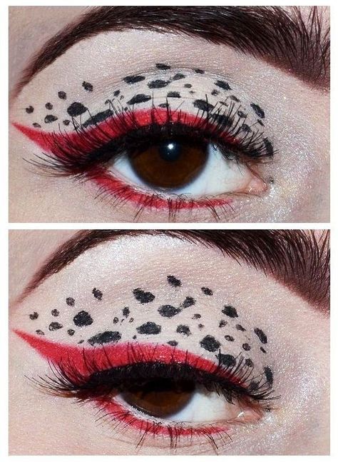 Cute Cruella Deville Costume, Cruella Deville Eye Makeup, Diy Cruella Deville Hair, Cruella Diy Costume, Diy Cruella Deville Costume Women, Cruella Deville Costume Ideas, Cruella Deville Makeup Tutorial, Corella Deville Costume, Maquillage Cruella