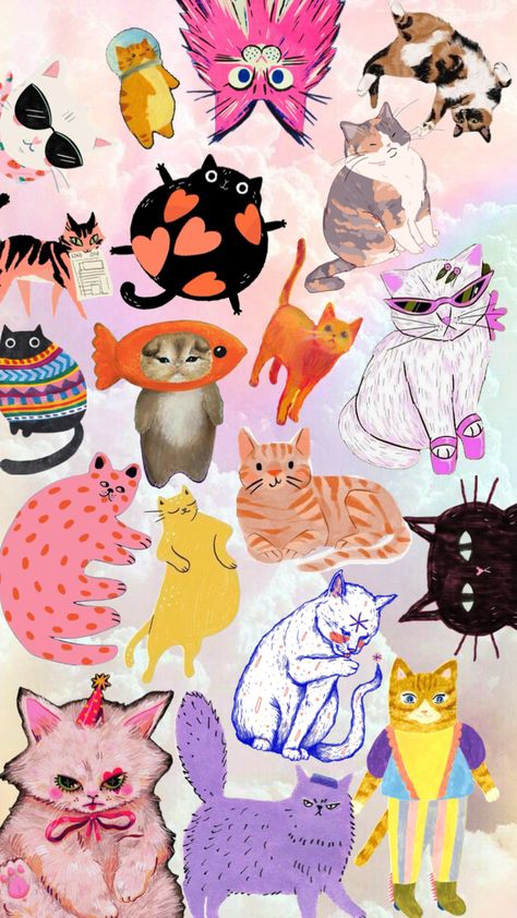 #cat #kittens #catart #animals #pastel #wallpaper Cat Pattern Wallpaper, Pastel Background Wallpapers, Cat Collage, Iphone Wallpaper Cat, Cute Patterns Wallpaper, Pastel Wallpaper, Animal Wallpaper, Cute Wallpaper Backgrounds, Art Journal Inspiration