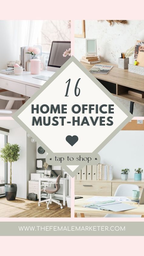 16 Home Office Must-Haves Home Office Desktop Organization, Stay At Home Office Ideas, At Home Desk Decor, Office Ideas For Work Decorating, Neutral Desk Decor, Office Must Haves Work, His And Her Office Space Home, Office Set Up, His And Hers Office