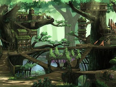 Treehouse City, Fantasy Treehouse, Tree Town, Forest Village, Jungle Tree, Forest Elf, Forest City, Fantasy Background, Elf House