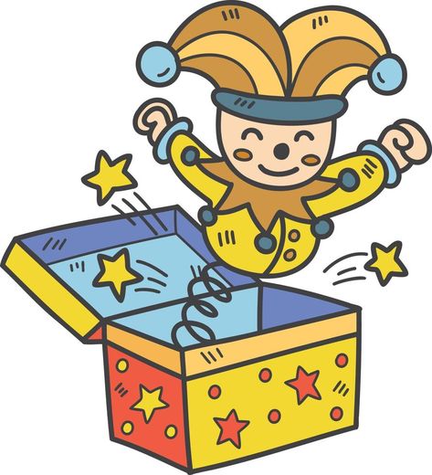 Hand Drawn A cute clown emerges from the box illustration Surprise Illustration, Clown Cartoon, Box Illustration, Illustration Advertisement, Flat Design Icons, 3d Vector, Surprise Box Gift, Cute Clown, Surprise Box