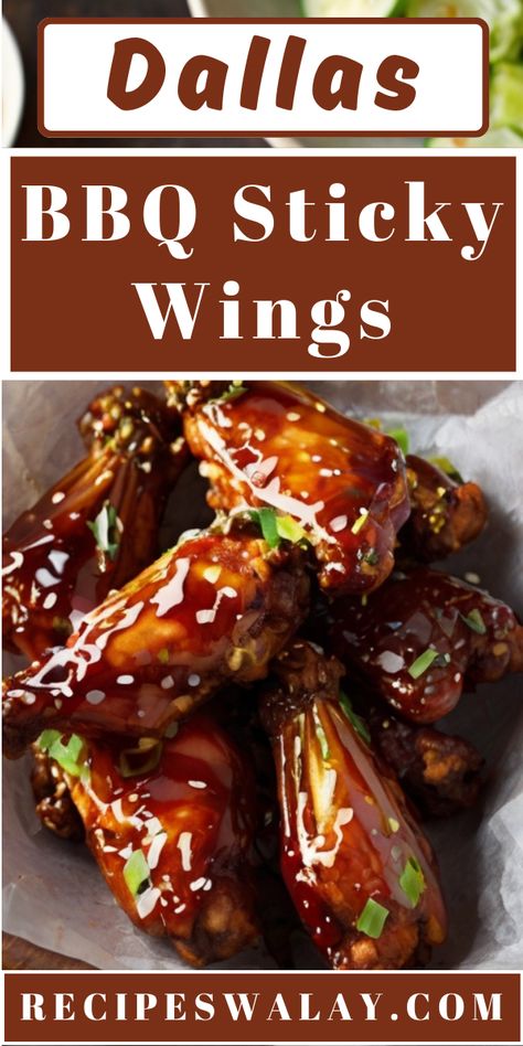 Indulge in the irresistible charm of the Dallas BBQ Sticky Wings Recipe, a culinary delight that promises to transport the vibrant flavors of ... Sticky Wings Recipe Easy, Dallas Bbq Sticky Wings Recipe, Sticky Bbq Sauce, Sticky Wings Recipe, Dallas Bbq, Cheap Party Food, Sticky Wings, Chicken Wing Sauces, Bbq Wings