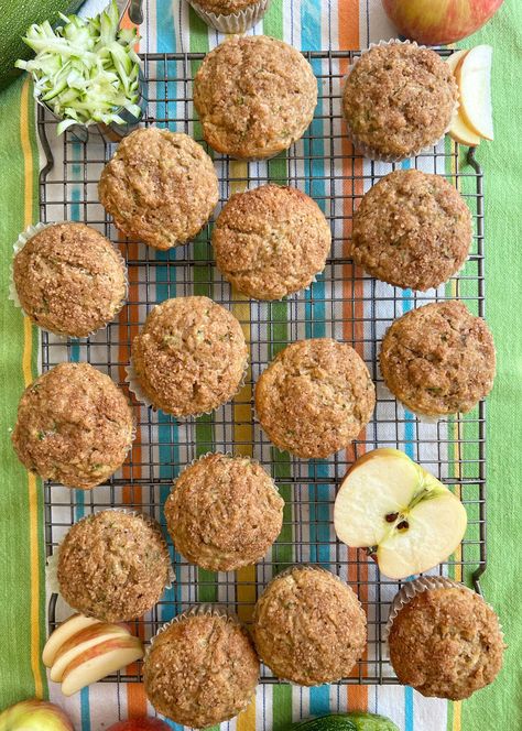 Healthy Apple Zucchini Muffins Zucchini Oatmeal Muffins, Apple Zucchini Muffins, Apple Zucchini, Apple Oatmeal Muffins, Zucchini Oatmeal, Healthy Baking Desserts, Apple Oatmeal, Oatmeal Cups, Apple Muffins