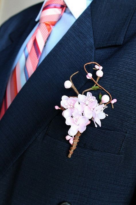 Cherry Blossom Boutonniere Blush Men's Buttonhole by NoviaBellaTS Groom Corsage Wedding, Cherry Blossom Wedding Bouquet, Japanese Wedding Theme, Groom Corsage, Cherry Blossom Bouquet, Cherry Blossom Wedding Theme, Sakura Wedding, Cherry Blossom Theme, Japanese Theme