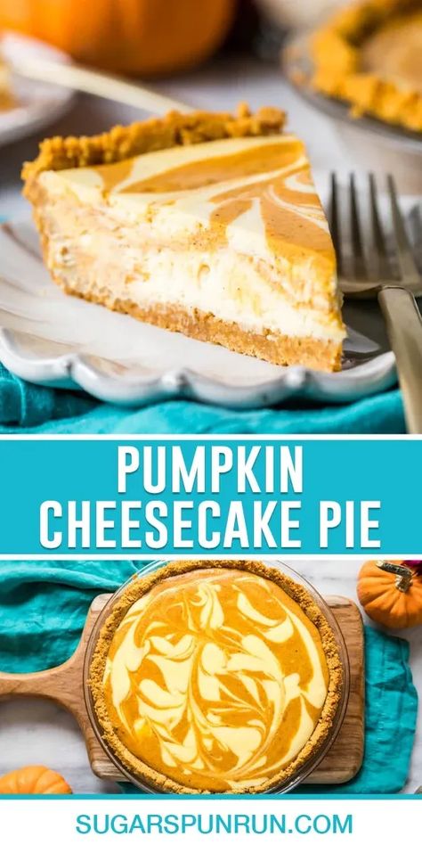 No Bake Pumpkin Cheesecake Pie, Layered Pumpkin Pie, Cheesecake Pies, Pumpkin Cheesecake Pie, Cheesecake Pie Recipes, Cheese Desserts, Pumpkin Swirl Cheesecake, Pumpkin Cream Cheese Pie, Pumpkin Pie Recipe Easy