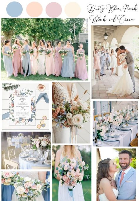 Blush Pink Blue Wedding, Dusty Blue Cream Wedding, Dusty Blue Dusty Rose Sage Green Wedding, Romantic Farmhouse Wedding, Blue White Blush Wedding, Wedding Color Blue And Pink, Sea Glass And Blush Wedding, Dusty Pink Dusty Blue Wedding, Blush Pink And Sage Green Wedding Ideas