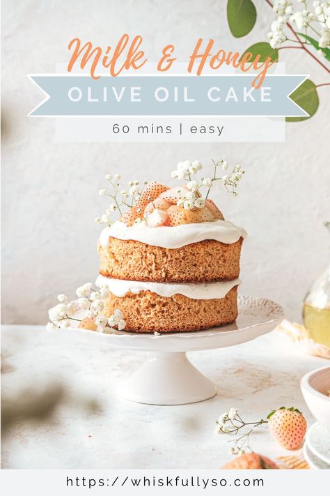 Milk And Honey Cake, Olive Cake, Olive Oil Cake Recipe, Baking Stuff, Oil Cake, Spring Months, Olive Oil Cake, Creamed Honey, Chocolate Sponge