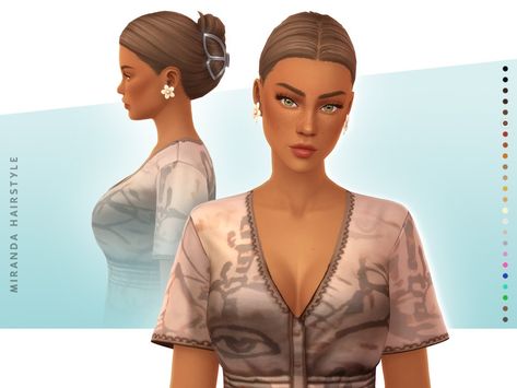 The Sims Resource - Miranda Hairstyle Slicked Back Bun, Sims 4 Cc Eyes, The Sims 4 Packs, Sims 4 Cc Folder, Sims Games, Center Part, Sims 4 Mm, The Sims 4 Download, Sims Four