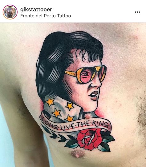 Traditional Elvis Tattoo, Elvis Tattoo, Western Tattoos, Traditional Tattoo Art, Awesome Tattoos, Design Drawings, Tattoo Design Drawings, Bruce Springsteen, Old School Tattoo