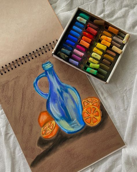 #pastel #drawing Wax Colour Drawing, Still Life Drawing Colour, Oil Pastel Shading, Oil Pastel Still Life Drawing, Soft Pastel Drawing Ideas, Wax Crayon Art, Pastel Still Life, Pencil Colouring, Soft Pastels Drawing