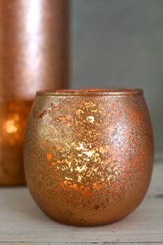 Mercury Glass Spray Paint, Diy Copper Decor, Wedding Ideas Diy, Wedding Reception Tablescapes, Copper Spray Paint, Mercury Glass Diy, Diy Copper, Mercury Glass Votives, Glass Votives