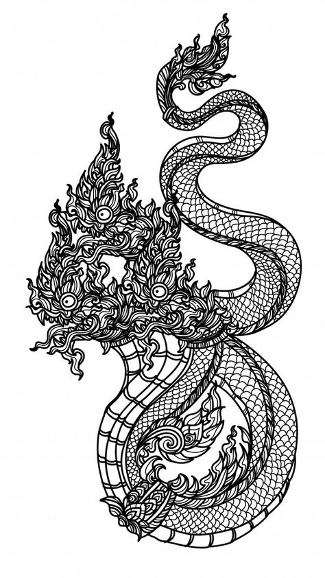 Tattoo art thai snake pattern literature... | Free Vector #Freepik #freevector #freepattern #freehand #freeornament #freeanimal Cambodian Tattoo, Hand Drawing Sketch, Khmer Tattoo, Vector Tattoo, Sak Yant Tattoo, Thailand Art, Thai Pattern, Thai Tattoo, Religious Tattoos