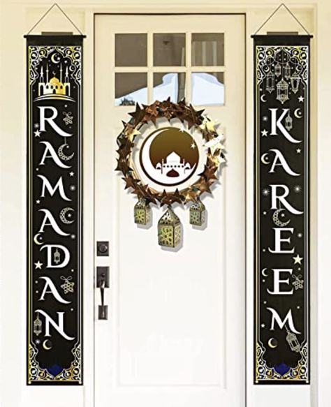 Find my blog post about some stunning and useful products to buy off of Amazon for Ramadan. Party Decorations Black, Ramadan Banner, Sign Decorations, Door Porch, Front Door Porch, Decorations For Home, Home Indoor, Ramadan Gifts, Hanging Banner