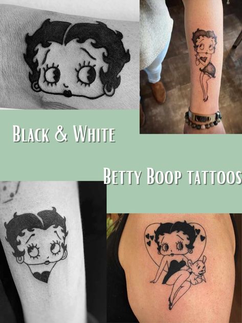 83 Betty Boop Tattoo ideas (with Angel Wings Included) - TattooGlee Betty Boop Tattoo Small Outline, Betty Boop Tattoo Vintage, Betty Boop Tattoo Ideas, Betty Boop Tattoo, Black And White Tattoos, Rockabilly Tattoos, Shooting Star Tattoo, Betty Boop Tattoos, White Tattoos