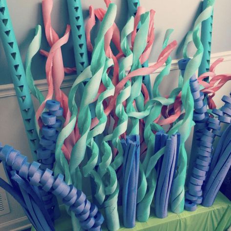 Coral Reef Craft, The Little Mermaid Musical, Under The Sea Decorations, Pool Noodle Crafts, Ocean Theme Classroom, Ocean Birthday Party, Ocean Birthday, Underwater Theme, Coral Decor