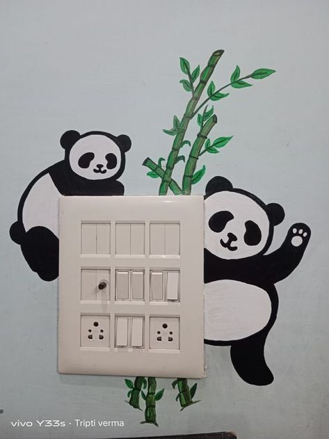 Switch Board Art 🎨 Wall Painting Ideas For Study Room, Simple Hostel Room Decor Ideas, Creative Switch Board Art, Cute Wall Painting, Tattoos Panda, Switch Board Painting, Switchboard Art, Switch Board Art, Simple Wall Paintings