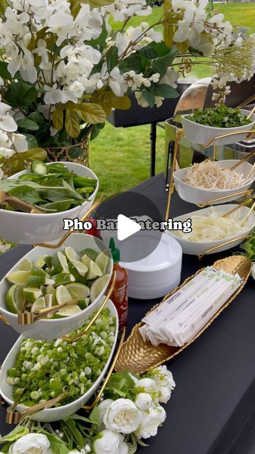 TCG Catering & Events on Instagram: "Your PHO sure going to have a great time with our PHO BAR.  Perfect for our parties, weddings, late night snack, outdoor events.  We provide toppings, different meat options, noddles, scratch made pho broth. Staff are on site to serve up each bowl fresh 🍜   #pho #catering #phobar #womenowned #wastate #seattlecatering #cater #parties #weddings" Wedding Snack Bar, Soup Bar, How To Make Pho, Pho Broth, Wedding Snacks, Pho Soup, Late Night Food, Catering Buffet, Late Night Snack