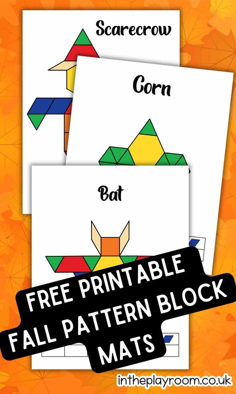 Free Printable Fall Pattern Block Mats for Preschool Fun - In The Playroom Free Pattern Blocks Printables, Fall Pattern Blocks Printables Free, Pattern Block Mats Printables Free, Free Pattern Block Mats, Halloween Pattern Block Mats Free, Fall Pattern Block Mats Free, Fall Center Activities Preschool, Fall Math Preschool, Fall Patterns Preschool