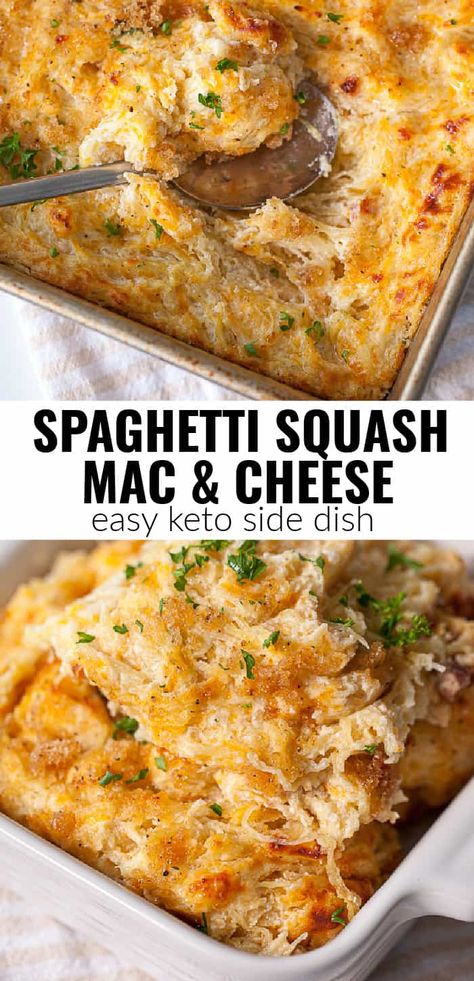 What To Cook With Spaghetti Squash, Spaghetti Squash And Cheese, Spaghetti Squash Recipes Mac And Cheese, Spaghetti Squash Macaroni And Cheese, Spaghetti Squash And Ham Recipes, Spaghetti Squash Low Carb Recipes, Zucchini Mac And Cheese Keto, Spaghetti Squash Au Gratin Keto, Sides For Spaghetti Squash