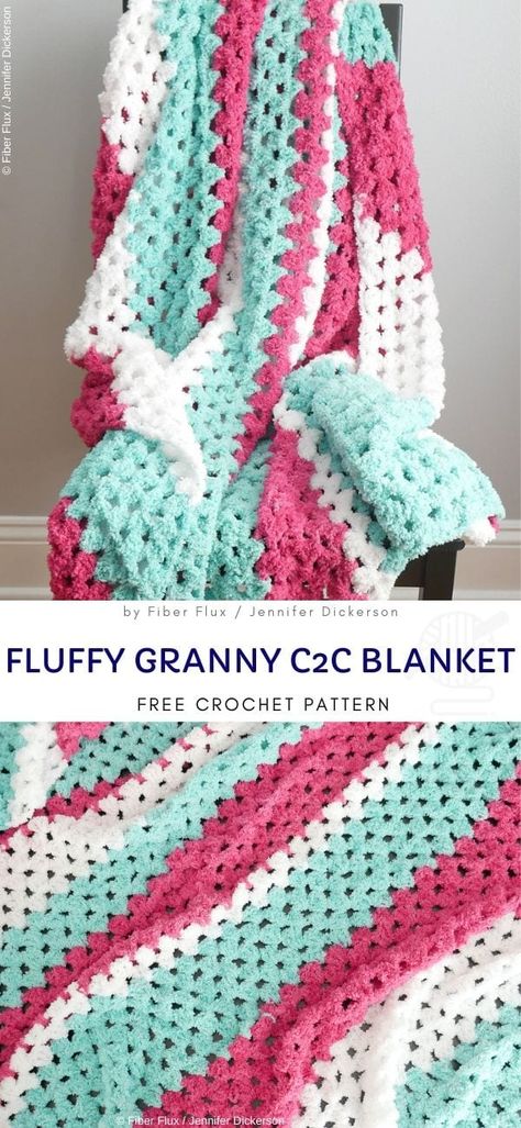 Fun and Easy Crochet Blankets - Pattern Center C2c Granny Square Free Pattern, C2c Crochet Pattern Free Beginner, Fluffy Crochet Blanket, C2c Patterns, C2c Blanket, C2c Crochet Pattern Free, Crazy Crochet, Granny Blanket, Blankets Crochet