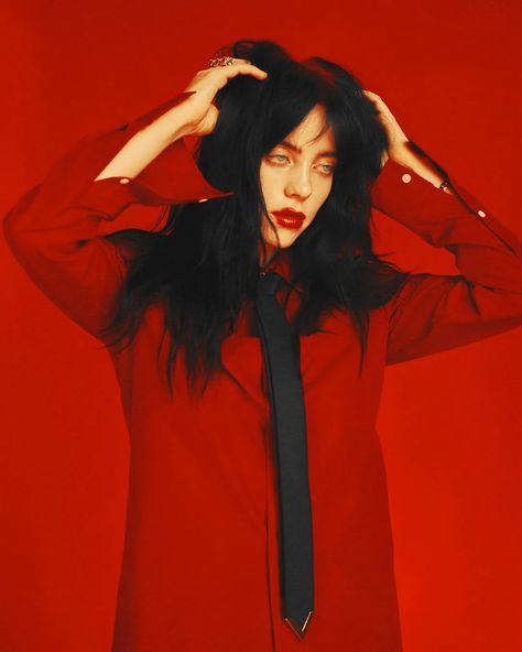 Billie Eilish, Black Hair, A Woman, Red, Hair, Black