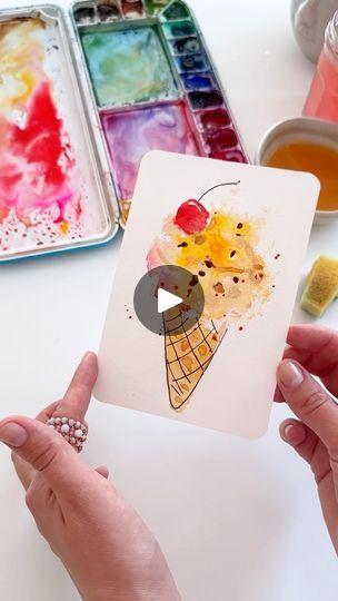 90K views · 9.2K reactions | How to paint an ice cream cone with watercolor and sponge: a fun and easy process that even kids can do☀️🍦🥰🎨 #watercolor #watercolorpainting #watercolorillustration #watercolortutorial #diy #crafts #arttutorial #summercrafts | Anna Koliadych | Jalen Ngonda · If You Don't Want My Love How To Paint An Ice Cream Cone, Card Making Watercolor, Watercolor Ice Cream Cone, Watercolor Paintings For Kids, Kids Watercolor Painting Ideas, Diy Watercolor Cards, Children Drawing, Watercolor Supplies, Summer Watercolor