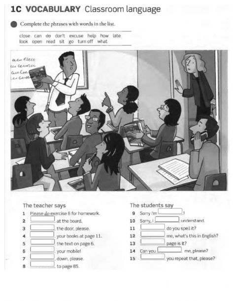 Classroom language interactive activity for Basic. You can do the exercises online or download the worksheet as pdf. Classroom Brain Breaks, Esl Classroom, Classroom Language, English As A Second Language (esl), Classroom Rules, English As A Second Language, Brain Breaks, English Class, Interactive Activities