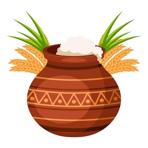 Traditional clay pot with rice sugarcane... | Premium Vector #Freepik #vector #happy-sankranti #sankranti #thai-pongal #pongal-poster Pongal Poster, Thai Pongal, Pongal Pot, Happy Sankranti, Happy Pongal, Celebration Card, Festival Celebration, Harvest Festival, Clay Pot