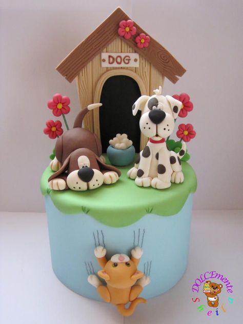 Puppy dog topper cake - Cake by Sheila Laura Gallo Dogs Cake, Puppy Cake, Animal Cakes, Dog Cakes, Puppy Birthday, Dog Cake, Baby Cakes, Cat Cake, Topper Cake