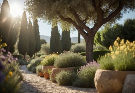 Mediterranean Garden Ideas: Transform Your Outdoor Space with Charm - Dope Gardening Mediterranean Garden Ideas, Garden Mediterranean, Terraced Garden, Mediterranean Garden Design, Lavender Bush, Rustic Pergola, Box Hedging, Dutch Gardens, Drought Resistant Plants