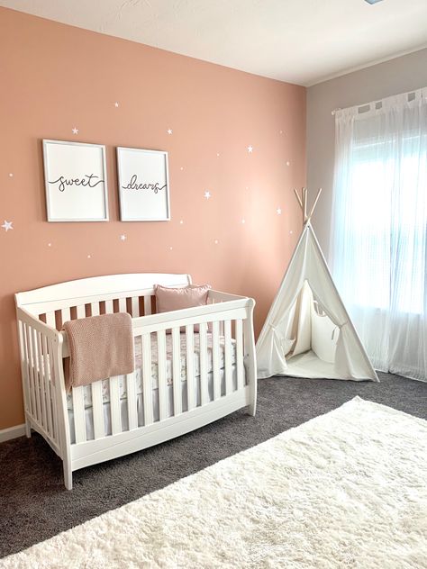 Peach And Gray Nursery, Peach And Grey Nursery, Peach Color Room Ideas, Peach Colored Nursery, Peach Theme Nursery, Peach Baby Room, Peach Nursery Girl, Baby Girl Room Paint Ideas