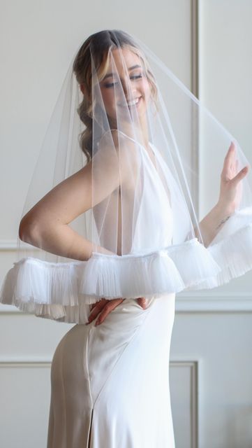 Veils by Katie Valleau on Instagram: "For the brides who love a little drama in there wedding wardrobe 🤩 This ruffle drop veil was so much fun to make and I can’t wait to see it come to life on someone’s big day! Our incredible model @kendalnewport 🤍 A stunning makeup look by @glow_by_clo 💄 The perfect updo by @wild.emerald.bridal 💇‍♀️ And a gorgeous dress from @brides_for_a_cause #weddingveil #weddinginspo #2023bride" Traditional Veil, Wedding Wardrobe, Glam Bride, Drop Veil, Tulle Veil, City Bride, Big Mood, Tulle Veils, Metal Comb