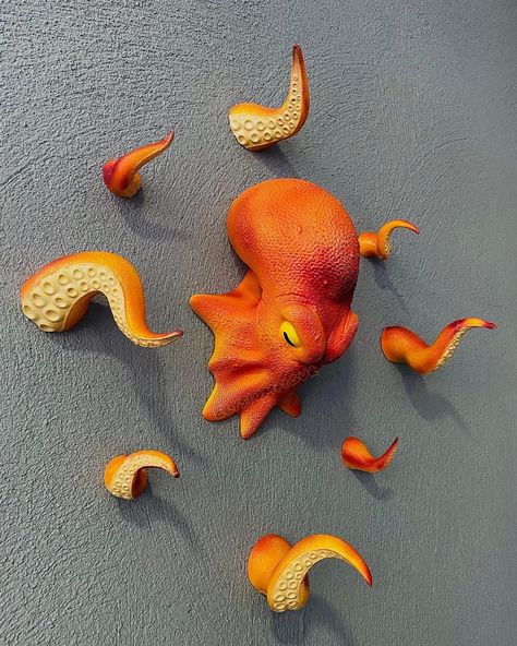 The head part of the octopus is 21 cm wide by 14 cm high by 11 cm. small feet are 6 cm big feet are 12 cm high * My products are handmade and hand painted ** I make the figures with the best care  Do not hesitate to contact us for any kind of customization  PLEASE CONTACT ME FOR YOUR QUESTIONS AND WISHES VERY İMPORTANT ''Please review your country's customs rules. Otherwise we are not responsible.'' Octopus 3d Art, Clay Crafts Octopus, 3d Octopus Painting, Octopus Tentacles Art, Octopus Sculpture Clay, Scary Sea Creatures, 3d Octopus, Octopus Head, 3d Printed Octopus