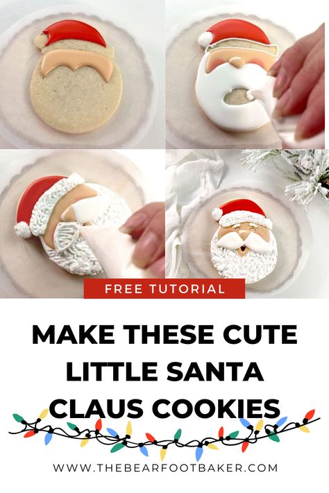 :santa: Check out this NEW Christmas cookie idea!These Santa face cookies are a fun decorated sugar cookie to make this holiday season - I don't know anyone who can resist one!Head to the post for the full step-by-step tutorial, supply list, and video Christmas Santa Cookies, Christmas Flooded Cookies, Santa Christmas Cookies, Santa Claus Cookies Decorated, Santa Cookie, Santa Sugar Cookies Decorated, Decorated Santa Cookies, Santa Sugar Cookies, Santa Decorated Cookies