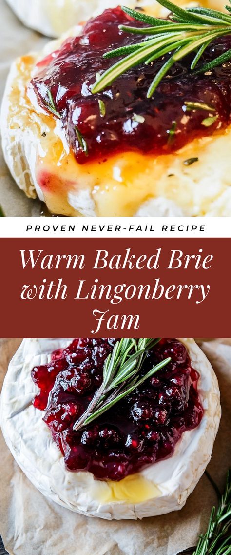 Image for Warm Baked Brie with Lingonberry Jam Lingon Berry Recipes, Recipes With Lingonberry Jam, Lingonberry Cocktail, Savory Baked Brie, Ice Cream Cake Birthday, Lingonberry Recipes, Lingonberry Jam, Cozy Date Night, Clematis Varieties