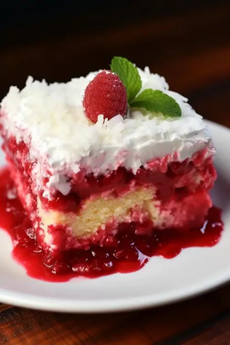 Raspberry Zinger Poke Cake, Zinger Poke Cake, Raspberry Zinger, Cake Poke, Cake Preparation, Raspberry Recipes, Poke Cake Recipes, Poke Cakes, Poke Cake