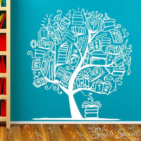 Library Wall Decor, Wall Lettering, School Wall Art, Book Tree, School Murals, Wall Art Decal, Library Wall, Tree Decals, Book Wall