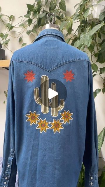 Chainstitch embroidered saguargo denim shirt Cactus Embroidery, Custom Embroidery, Chain Stitch, Stitch Embroidery, Denim Shirt, Embroidery Stitches, Cactus, Embroidery