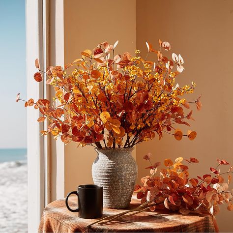 Flower Fall, Eucalyptus Stems, Fall Leaf Garland, Fall Stem, Fall Living Room, Artificial Eucalyptus, Halloween Flowers, Fall Table Settings, Artificial Flower Bouquet