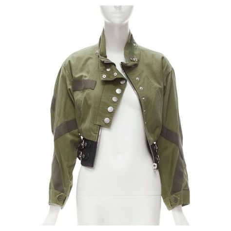 Thea Sisters, Cropped Military Jacket, Upcycled Jackets, Combat Jacket, Dream Wishlist, Cropped Trench Coat, Green Outfit, Fashion Design Clothes, Green Pattern