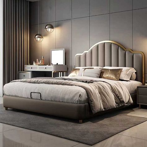 New Bed Designs 2024 Luxury, King Size Bed Designs With Storage, Bedback Designs Modern, Trending Bed Designs, Bedroom Wallpaper Beige, Queen Size Bedroom, King Size Bed Designs, Design Closet, Beds With Storage