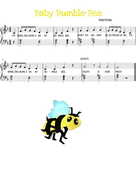 Baby bumble bee song activities Baby Bumble Bee Song, Music For Preschoolers, Finger Rhymes, Lets Play Music, Baby Bumble Bee, Free Printable Sheet Music, Bee Party, Printable Sheet Music, School Children