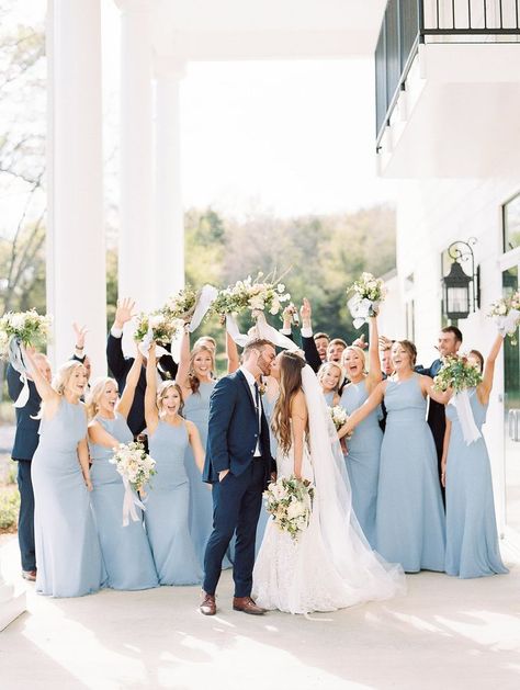 Southern Spring Wedding | How do you mix an all white wedding color palette after your bride chooses blue bridesmaid dresses?  Take a look at the wedding we put together for this beautiful bride. The ceremony color palette was all white, whilst the color Blue White Weddings, Wedding Color Combos, March Wedding, Blue Wedding Inspiration, Light Blue Wedding, All White Wedding, Arkansas Wedding, Wedding Etiquette, Dusty Blue Weddings