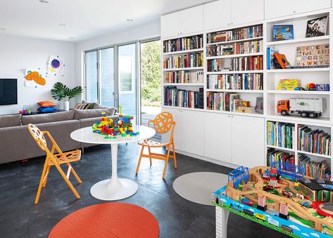 Fun Playroom Ideas, Small Playroom, Contemporary Family Room, Interior Designers In Delhi, Living Room Playroom, Attic Playroom, Basement Family Room, Playroom Storage, Green Room