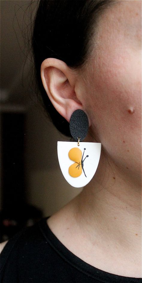 Polymer Clay Earrings Black/granite Modern Design - Etsy Clay Earrings Black, Clay Easy, Diy Earrings Easy, Diy Earrings Polymer Clay, Polymer Clay Jewelry Tutorials, Handmade Clay Jewelry, Irregular Shapes, Poly Clay, Polymer Clay Diy