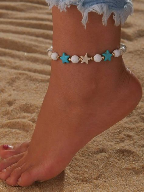 Girls Beaded Anklet | SHEIN USA Ocean Style, Stella Marina, Summer Anklets, Beaded Anklet, Ocean Fashion, Ankle Chain, Beaded Anklets, Ankle Bracelet, Shein Style