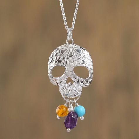 Day Of The Dead Skull, Skull Pendant Necklace, Wristband Bracelet, Natural Amber, Skull Pendant, Gemstone Necklace Pendant, Sterling Silver Necklace Pendants, Sweet Life, Elegant Floral