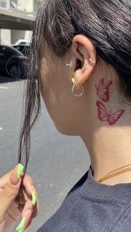 Neck To Ear Tattoo, Butterfly Neck Tattoo, Leg Sleeve Tattoos, Leg Tattoo Ideas, Basic Tattoos, Ear Tattoo Ideas, Neck Tattoos Women, Tasteful Tattoos, Tattoo Fails