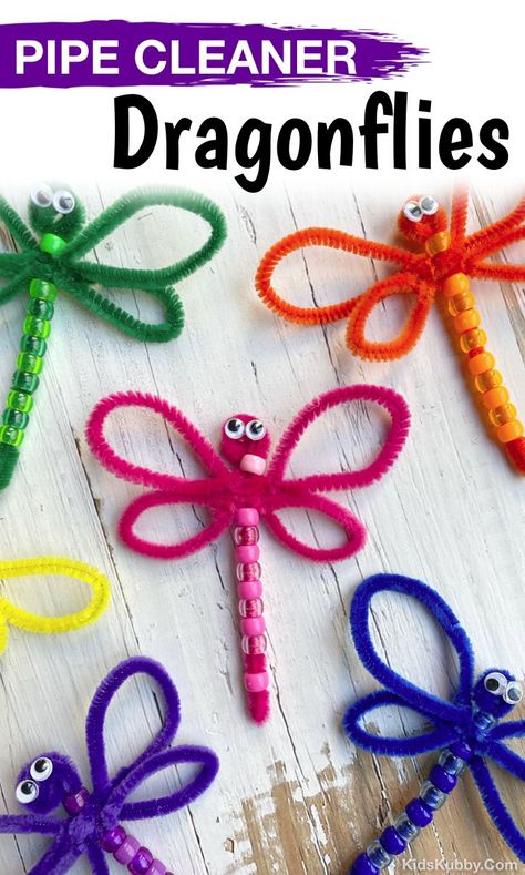 Summer Camp Projects For Kids, May Projects For Kids, Crafts For Kids 6-8, Dragonfly Craft Preschool, Crafts For Young Kids, Bead Activities, Pipe Cleaner Crafts For Kids, Plates Crafts, Recreation Activities